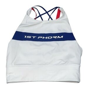 1st Phorm White Red & Blue High Neck Halter Top Tank Bra size Small